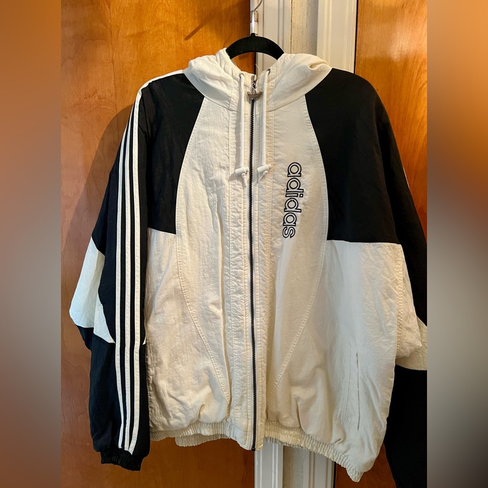 VTG Mens XL Adidas Zip Up Jacket RARE! Vintage! Cream Off White Zebra